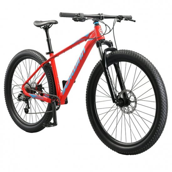 Schwinn Axum DP Mountain Bike with Mechanical Seat Post, Medium 17-Inch Men\'s Style Frame, Red