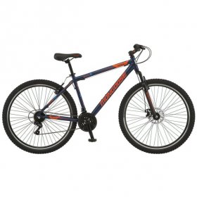 Mongoose Exhibit Mountain Bike, 29-inch wheels, 21 speeds, blue