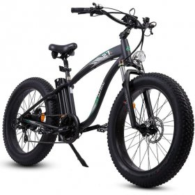 Ecotric 26 In. Fat Tire 4 In. Electric Bike Mountain Beach Snow with Shimano 7 Speeds Removable Lithium Battery 750W 48V 13Ah Lithium battery Pedal Assist, Black