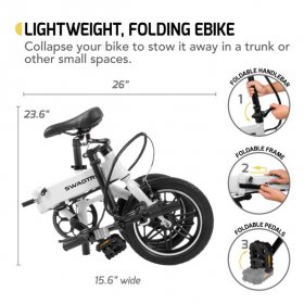 Swagtron EB5 Lightweight Folding Electric Bike 14" 36V 250W eBike with Pedals & Power Assist 15.5-Mile Range