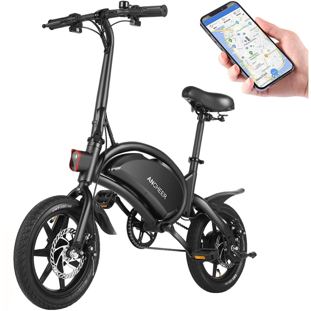 Ancheer Folding Electric Bike 500W Electric Commuter Bicycle with APP Control 48V 7.5Ah Battery 20Mph City E-Bike for Adults/Teens Black