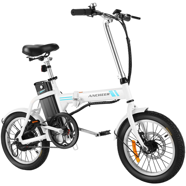Ancheer Folding Electric Bike 16 In. Aluminum Electric Commuter Bicycle with Removable Battery 15-30 Miles Range Power-Assist City E-bikes for Adults-White