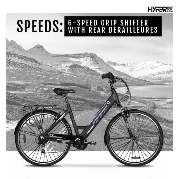 Hyper Bicycles Electric Bicycle Pedal Assist Commuter, 700C Wheels, Black
