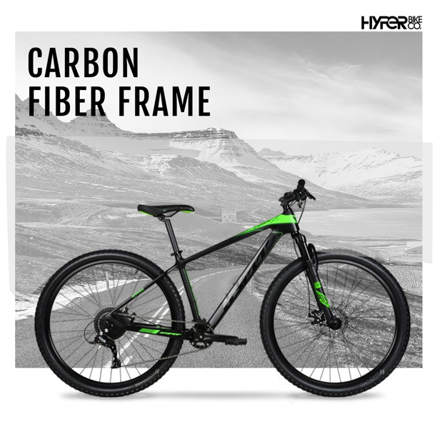 Hyper Bicycle Men's 29 In. Carbon Fiber Mountain Bike, Black and Green
