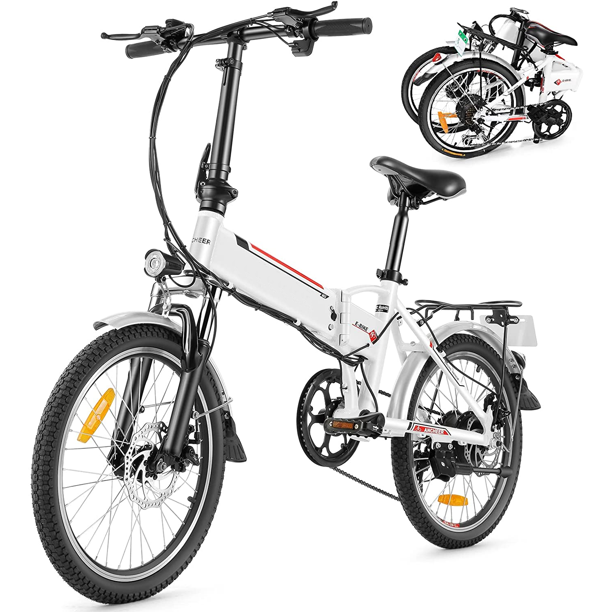 Ancheer Folding Electric Bike 20 In. Aluminum Foldable Electric City Bicycle with Removable Battery 7 Speed-Gears Suit for Adults Womens